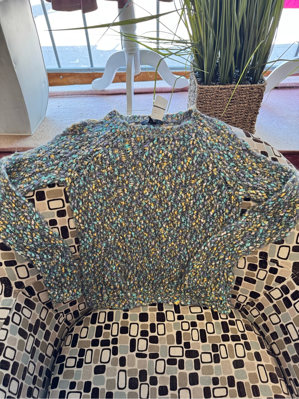 Forever 21 Speckled Bouclé Sweater - Blue, Yellow & Cream